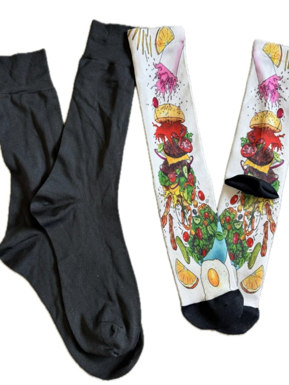 3 Pair Socks Crew Length: 1 Dress, 1 Heavy Knit, 1 Salad Print Unisex